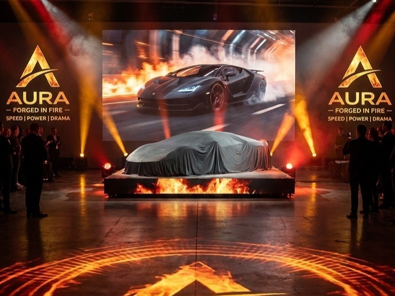 A car launch at WH6 with the brand world projected across the walls