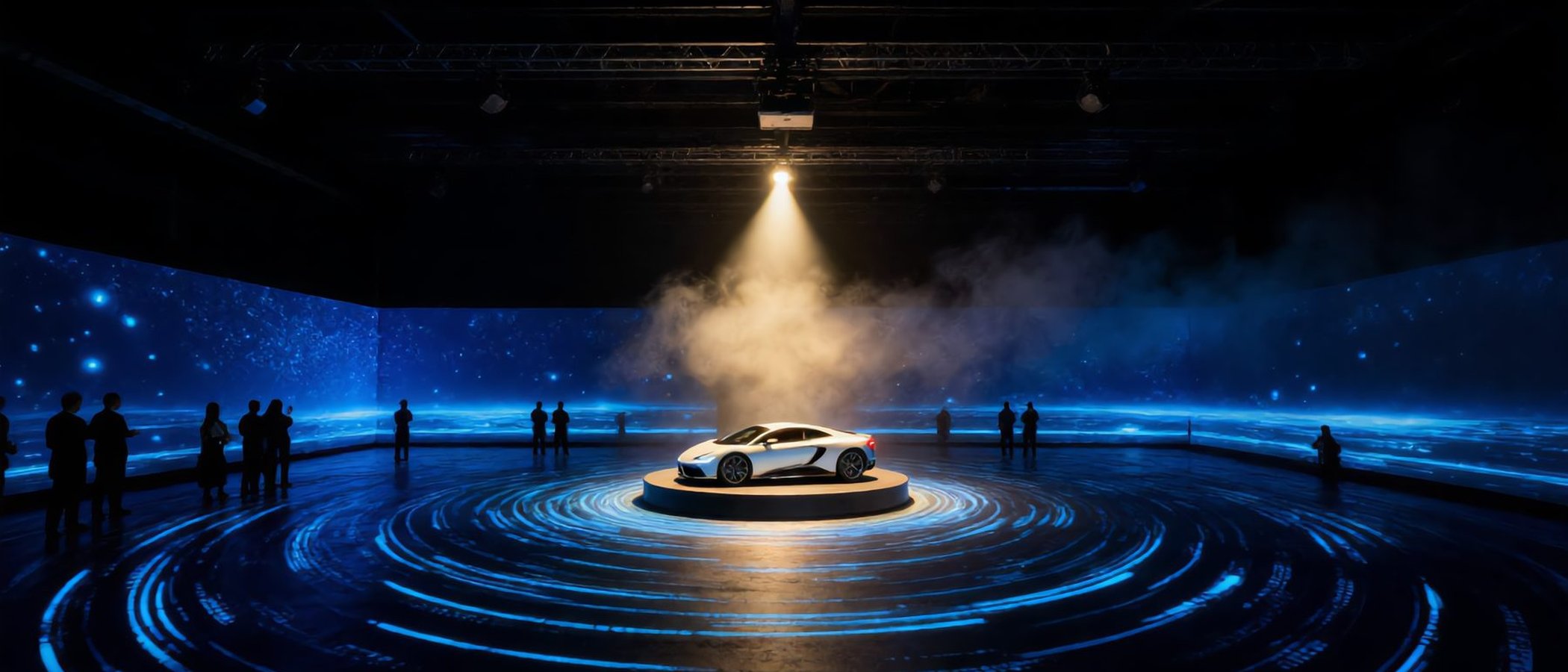 A car under a spotlight in the WH6 arena, the room waiting for the reveal